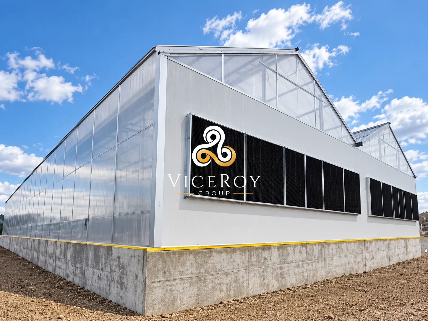 Illustrative rendering of MEDICAL 420 in Bitola: exterior of a white-clad greenhouse structure with ventilation equipment